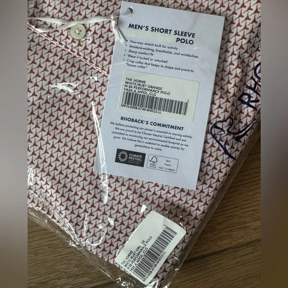 Rhoback Men's University of Texas UT Longhorn Patterned Short Sleeve Polo Large - Picture 2 of 7